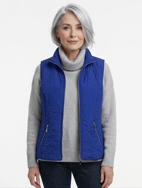 Christopher & Banks Royal Blue Patterned Zip Vest Size M Petite